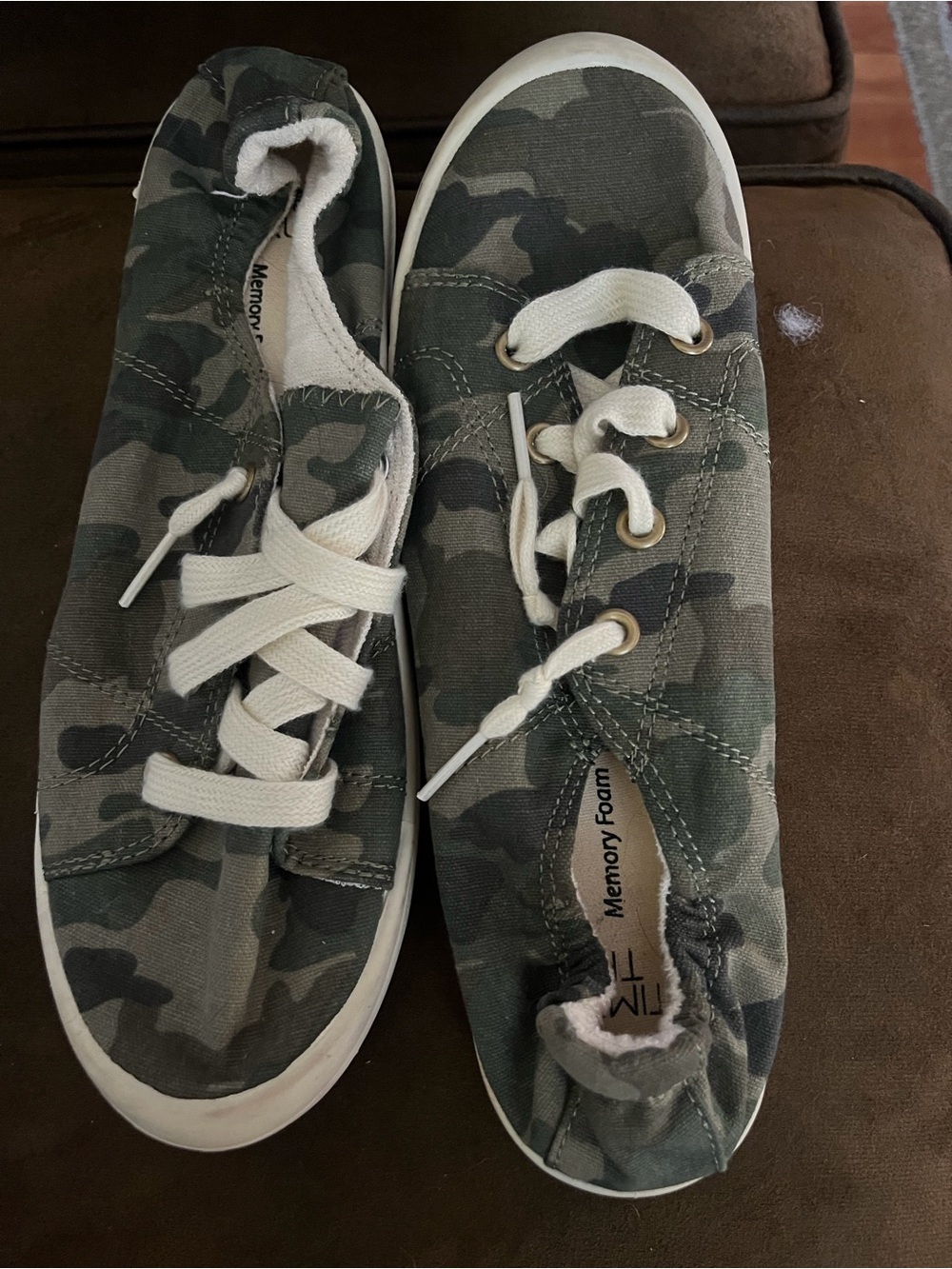 Time and Tru womans Camouflage Slip-On Sneakers in Green and White